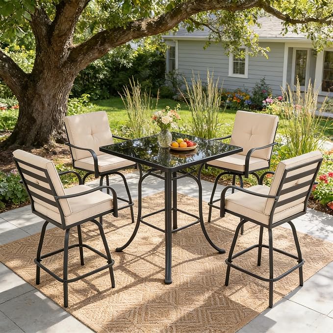 Patio Swivel Bar Stools, Outdoor Bar Height Swivel Chairs Set of 2 - Image 8