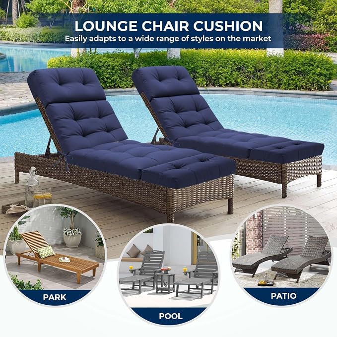 Outdoor Chaise Lounge Chair Cushion 74.4 x 22 x 4.7 Inches Non-Slip Lounge - Image 6