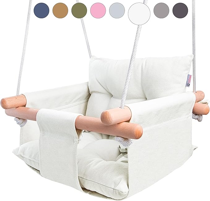 CaTeam - Canvas Baby Swing, Wooden Hanging Swing Seat Chair by CaTeam