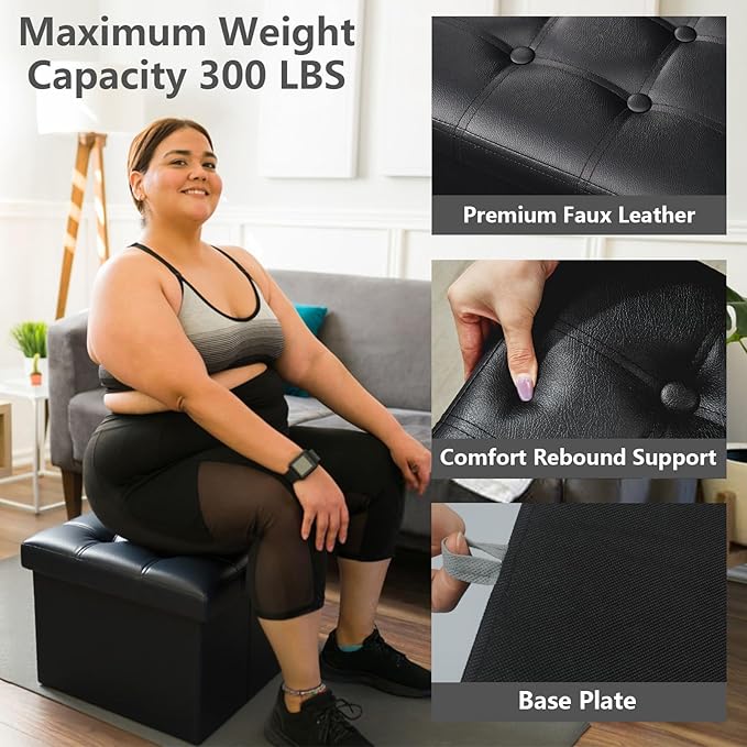 AmasSmile Storage Ottoman Folding Foot Rest Stool, Leather Footstool Bench - Image 6