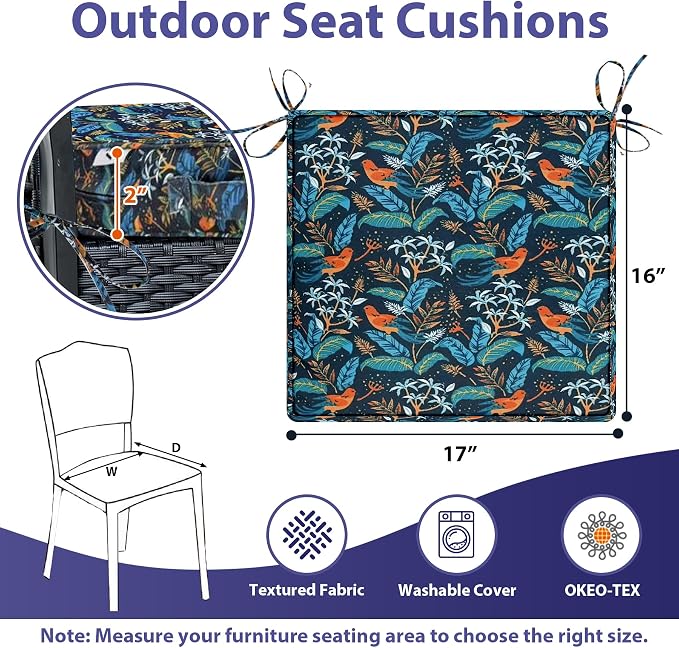 Outdoor Chair Cushions Set of 4, Waterproof Outdoor Seat Cushions - Image 6