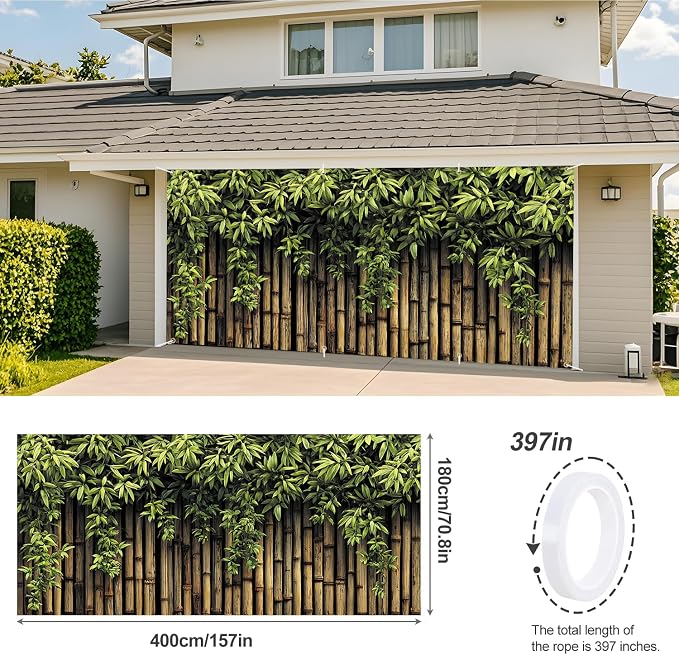 Bamboo Garden Garage Door Banner 6x13FT, Large Outdoor Nature Decoration - Image 3