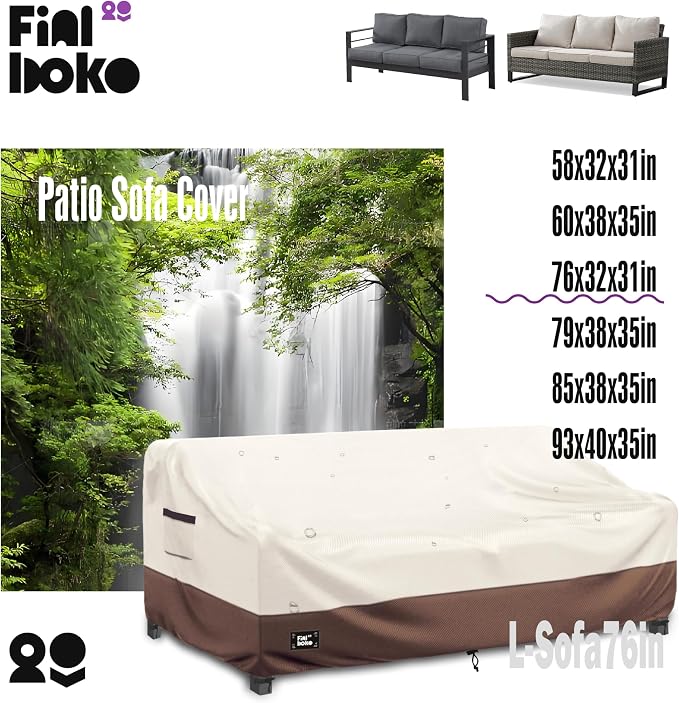 3-Seater Outdoor Sofa Cover, 76Wx32Dx31H inches Outdoor Furniture Covers - Image 3