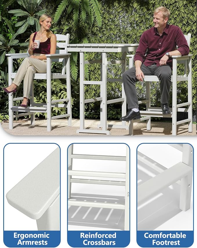 FOOWIN 3 Piece Outdoor Bar Height Table and Chairs, All Weather HDPE Patio Bar - Image 5