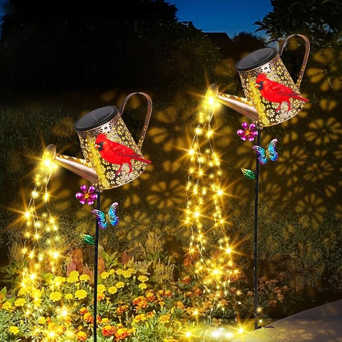 Solar Watering Can with Lights Outdoor Garden, 41in Large Red Cardinal Garden - Image 2