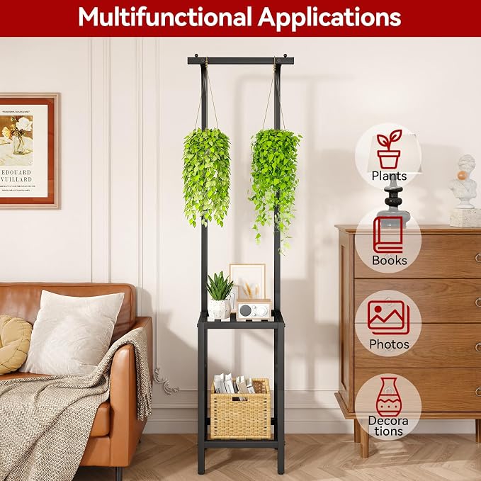 IBUYKE 67 Inch Tall Plant Stand Indoor Outdoor, 3 Tier Metal Hanging Plant Shelf - Image 9