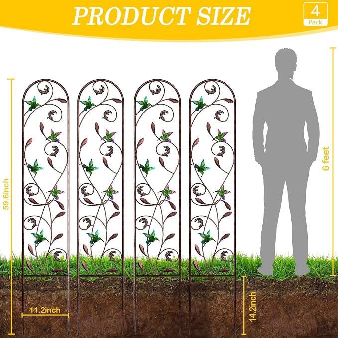 aboxoo Set of 4 Packs Hummingbird Metal Garden Trellis - Image 4
