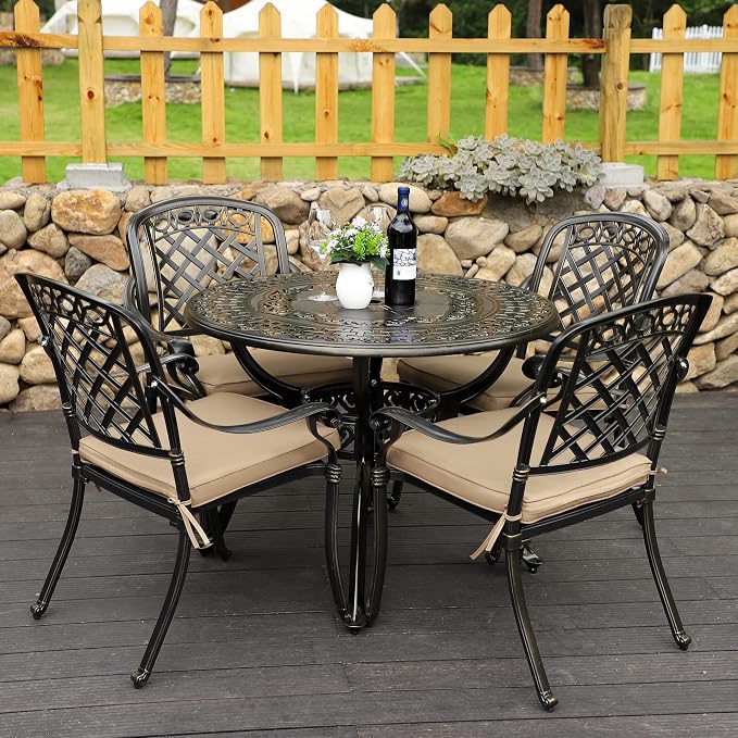 5-Piece Cast Aluminum Outdoor Patio Dining Set, All Weather Cast Aluminum by Sumshadow