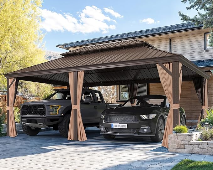 PURPLE LEAF 14' X 20' Hardtop Gazebo Patio Wide Aluminum Frame Metal Double Roof - Image 9