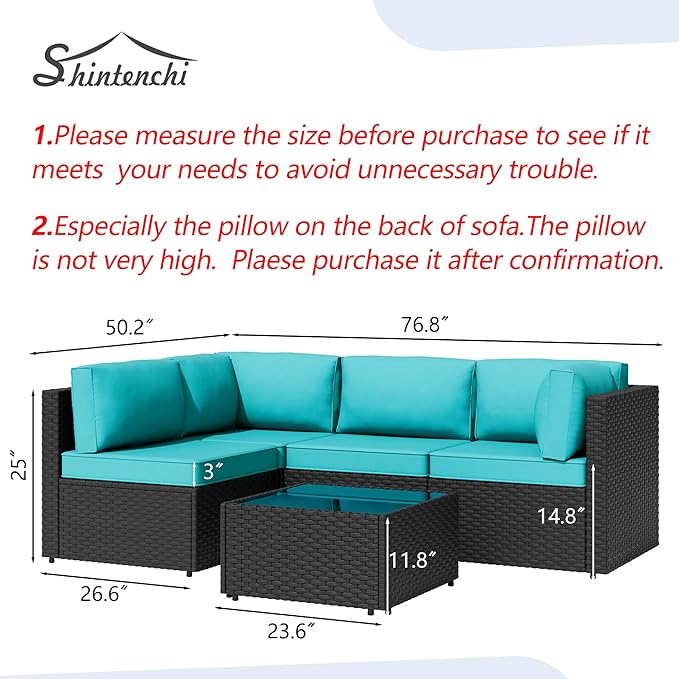 Shintenchi 5 Pieces Outdoor Patio Sectional Sofa Couch, Patio Conversation Sets - Image 6