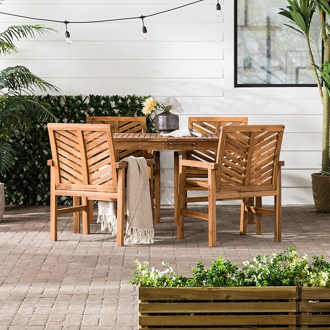 Walker Edison 4 Person Outdoor Wood Chevron Patio Furniture Dining Set Table - Image 5