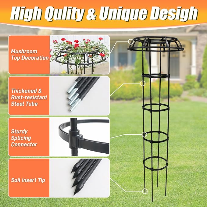 65 Inch Garden Trellis for Climbing Plants Outdoor, Mushroom Top Trellis for - Image 3