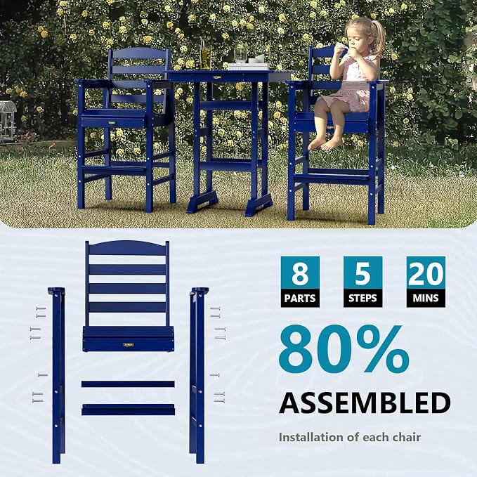 VINGLI Outdoor Bar Stools Set of 2, HDPE All-Weather Patio Bar Height Chairs - Image 4