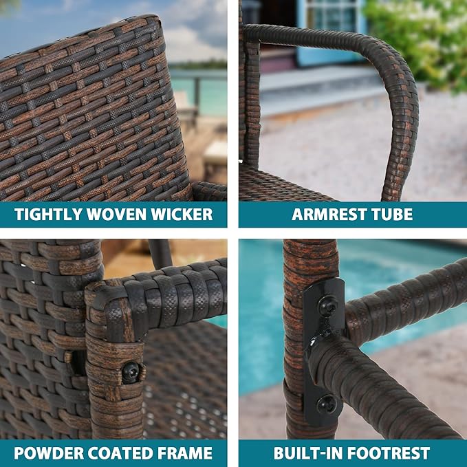 SUPER DEAL Upgraded Wicker Bar Stool Chairs Outdoor Backyard Rattan Chair - Image 5
