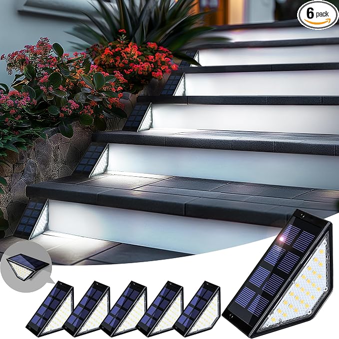 6 Pack Solar Step Lights for Outside, 24 LEDs Solar Stair Lights Waterproof IP65 by PATIOWIN