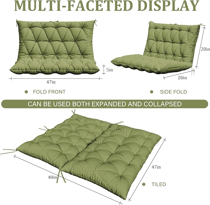 Porch Swing Cushion with Backrest, Waterproof Bench Cushion - Image 2