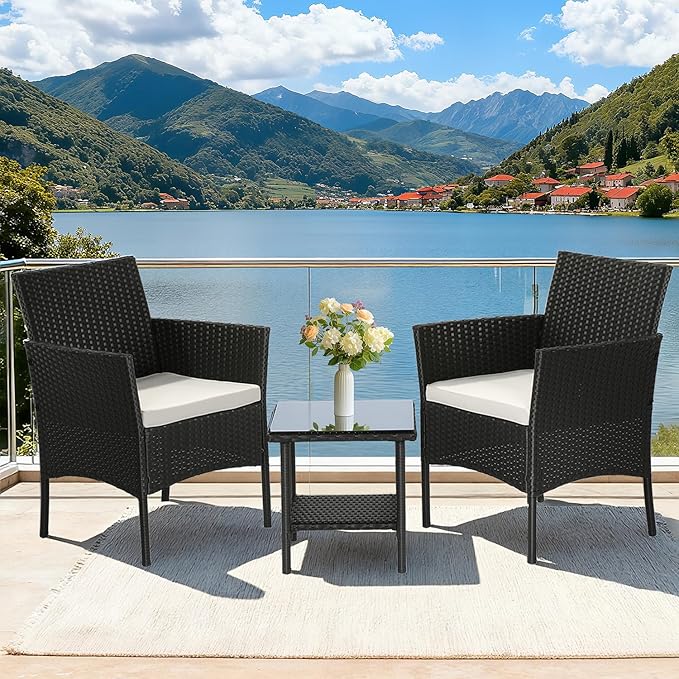 FDW Wicker Outdoor Furniture Patio Furniture Set of 3 Rattan Patio Chairs - Image 2