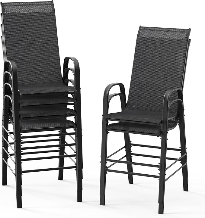 VINGLI Outdoor Bar Chairs Set of 6 – Stackable Outdoor Bar Stools by VINGLI
