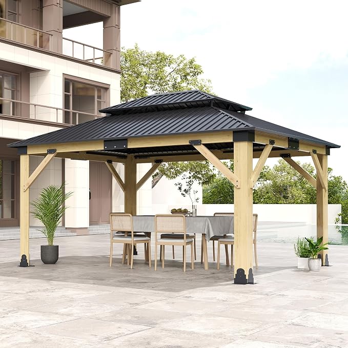 13x15FT Wood Gazebo, Outdoor Wooden Gazebo - Image 2