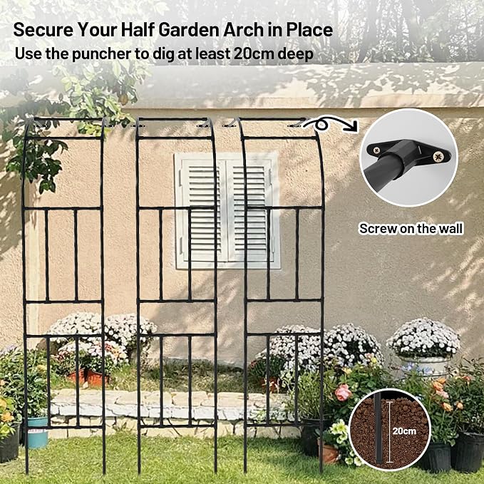 Twira Half Side Garden Arch Trellis, 7.9FT Metal Arbor Trellis - Image 6