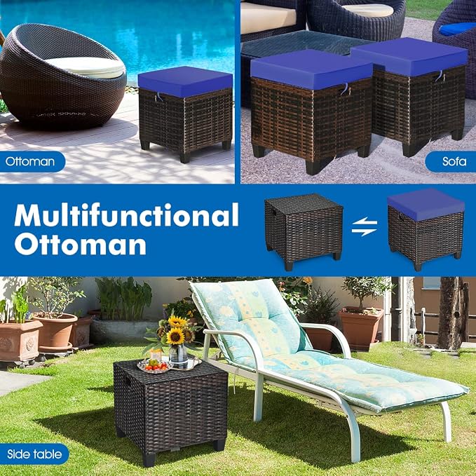LDAILY Moccha 2 Pieces Patio Outdoor Ottoman, All Weather Rattan Patio Ottoman - Image 5