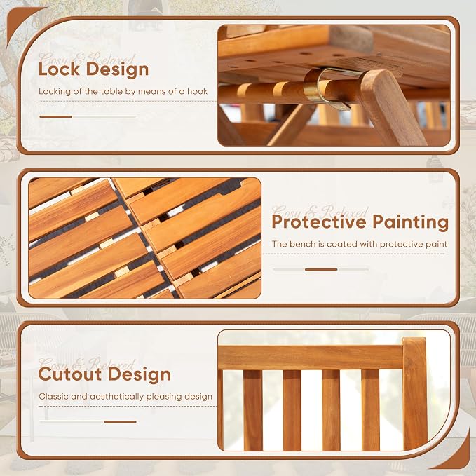 Devoko Outdoor Bench, 2-Person Garden Bench, Patio Wood Bench Outdoor Loveseat - Image 4