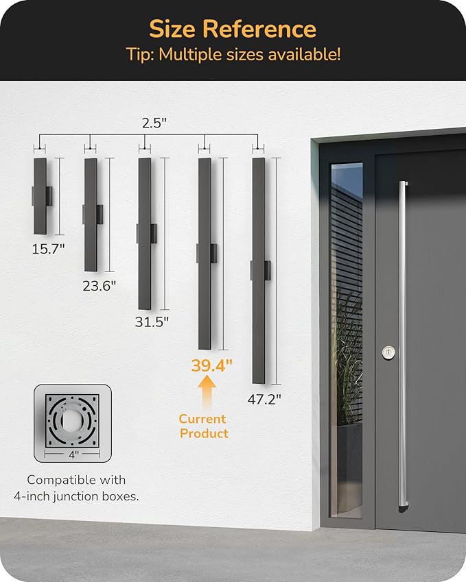 EDISHINE 2 Pack Modern Outdoor Wall Lights Dimmable, 39.3" Linear Led Exterior - Image 2