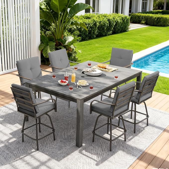 Patio Swivel Bar Stools, Outdoor Bar Height Swivel Chairs Set of 6 - Image 2