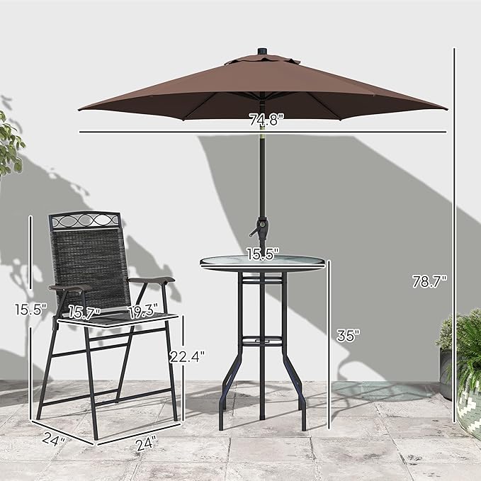 Outsunny 4 Piece Outdoor Patio Dining Furniture Set, 2 Folding Chairs, - Image 7