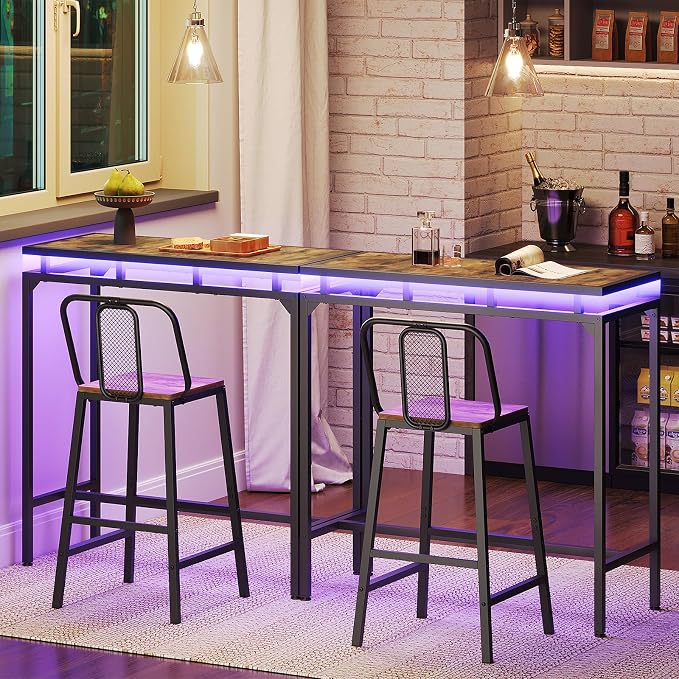 Bar Table with LED Lights, Counter Height Bar Height Table, Pub Gaming Table - Image 2