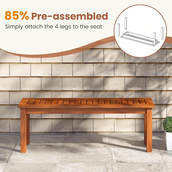 Tangkula Outdoor Wood Bench, 2-Person Backless Patio Garden Bench - Image 8