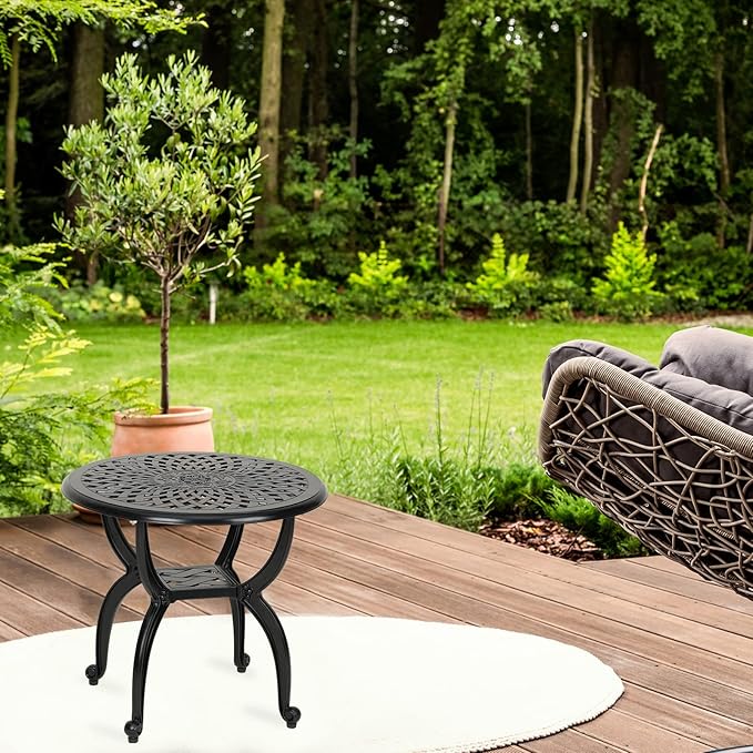 JARDIN DE CENTENNIAL Cast Aluminum Side/End Table, Anti-Rust Coffee Bistro Table - Image 2