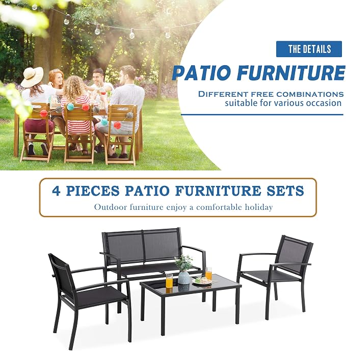 Vongrasig 4 Pieces Patio Furniture Sets, Outdoor Patio Conversation Sets - Image 6