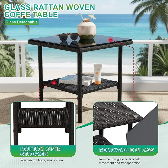 FDW 3 Pieces Patio Furniture Set Outdoor Wicker Bistro Sets Modern Rattan Chair - Image 4