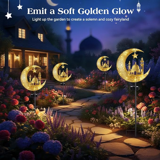 Lewondr 2Pcs Ramadan Solar Lights, Ramadan Decorations Outdoor, Metal Yard - Image 3