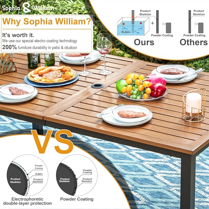 Sophia & William 7 Pieces Patio Dining Set, Metal Patio Table and Wicker Chairs - Image 2