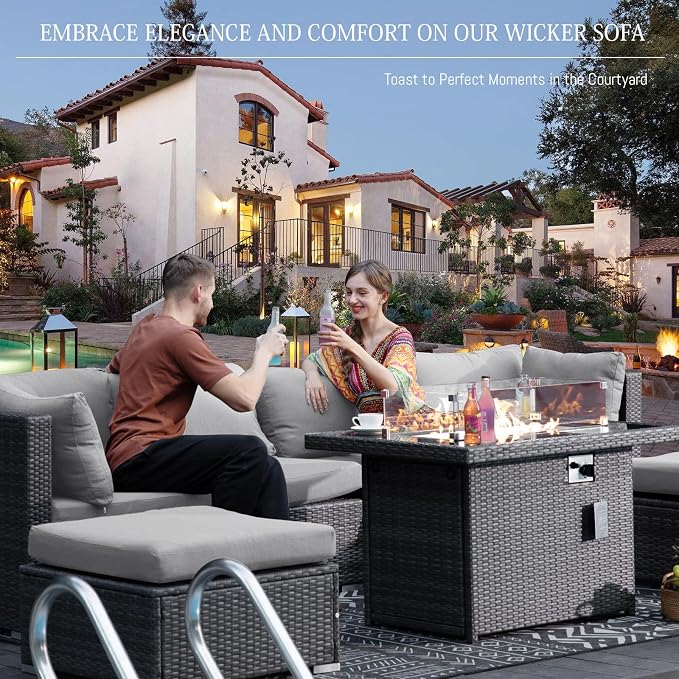 BULEXYARD 9 Pieces Highback Wicker Patio Furniture Set - Image 2