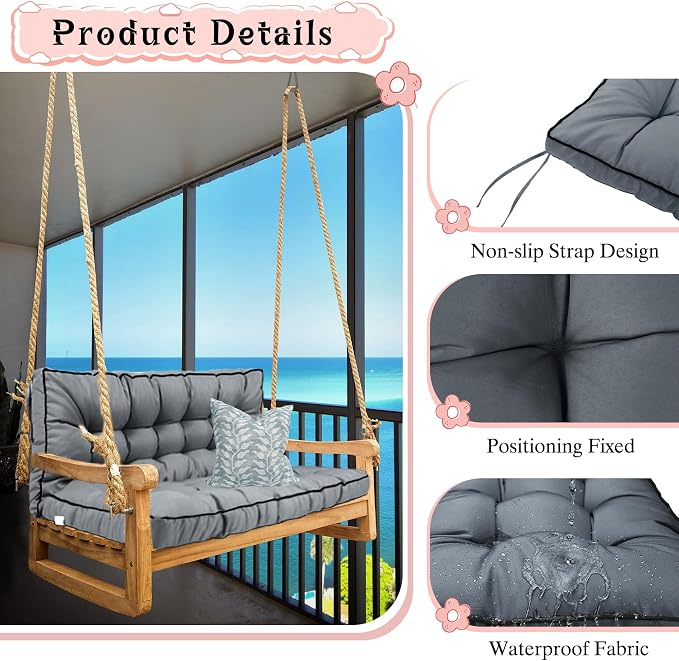 2-3 Seat Swing Replacement Cushion, Outdoor Bench Cushions - Image 3