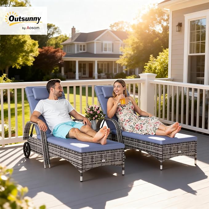 Outsunny Wicker Outdoor Chaise Lounge Chair Set of 3 - Image 2