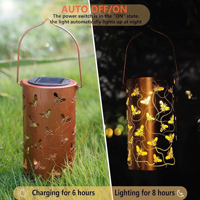 Solar Honeybee Lanterns Outdoor Hanging Decor Lantern, Waterproof Hollow Out - Image 5