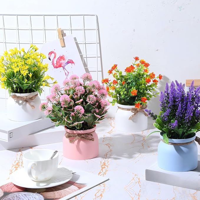 Cindeer 16 Pcs Large Artificial Potted Flowers Fake Potted Plants Plastic Faux - Image 5