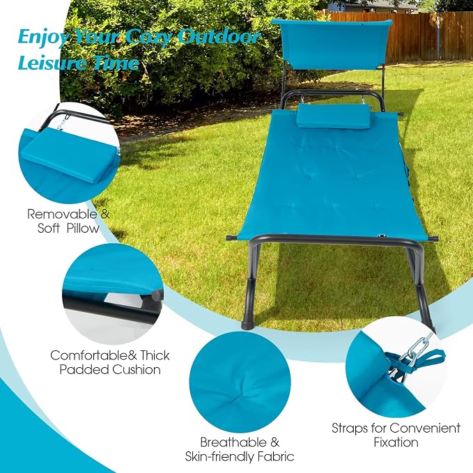 Giantex Hanging Hammock with Stand, Patio Hanging Chaise Lounge Chair w/Canopy - Image 5