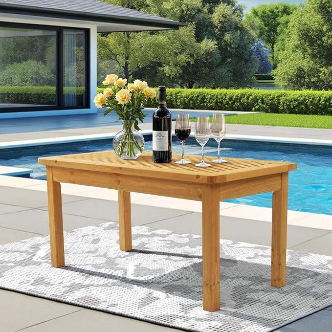 VINGLI Outdoor Wood Coffee Table, Solid Cedar Wood Accent Table - Image 6
