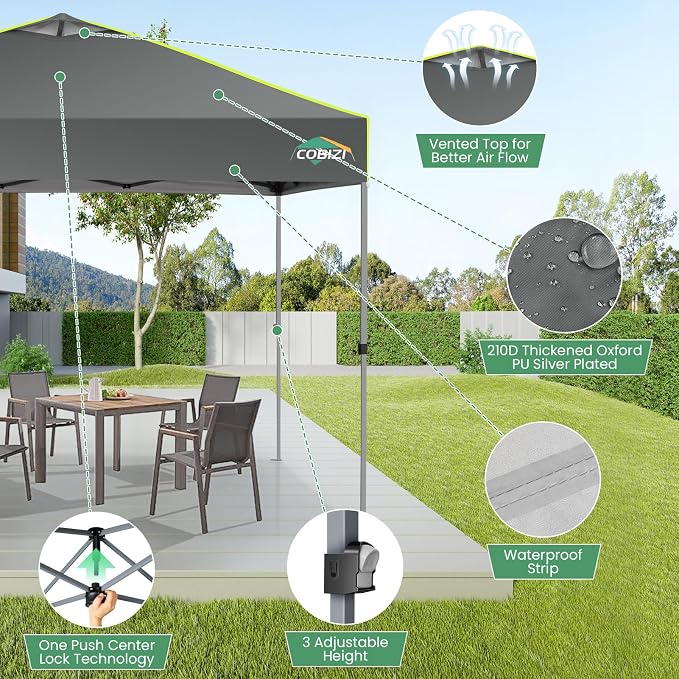 COBIZI 10x10 Pop Up Canopy Tent Without Removable Sidewalls, One Push Party - Image 5