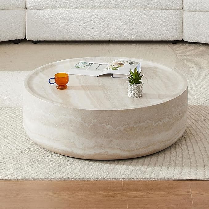 Round Coffee Table Set of 2 for Living Room Modern Drum Center Table Circle - Image 7