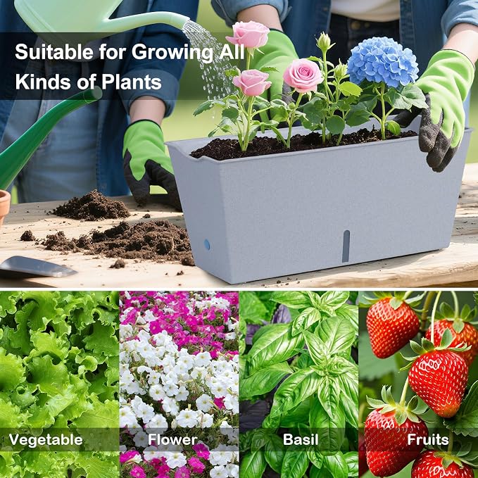 Window Box Planter 6 Pcs, 16.5 Inches Self Watering Rectangle Flower Plant Pots - Image 7