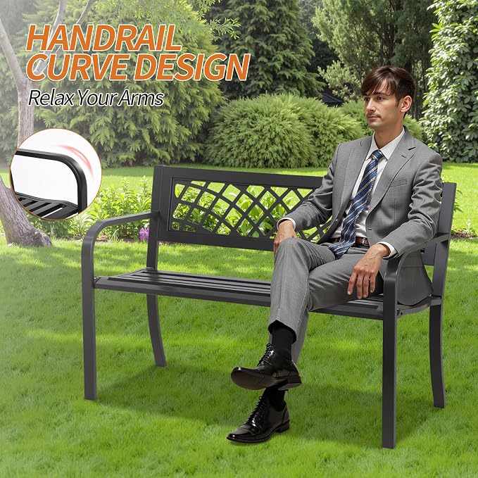 BSTOPHKL Outdoor Bench, Patio Garden Benches, Metal Weatherproof Porch Bench - Image 5