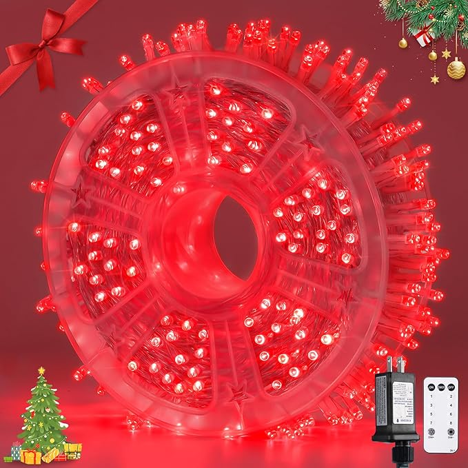 JMEXSUSS 400 LED Red Christmas Lights Indoor Outdoor, 132ft String Lights Plug by JMEXSUSS