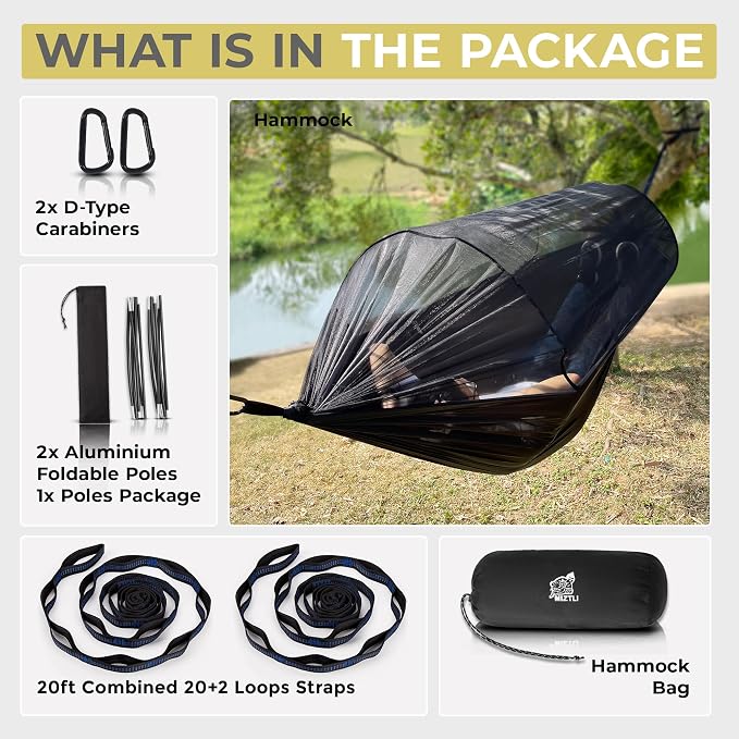 Miztli Camping Hammock -Portable Hammock w/Spacious Net & Tree Straps - Image 7