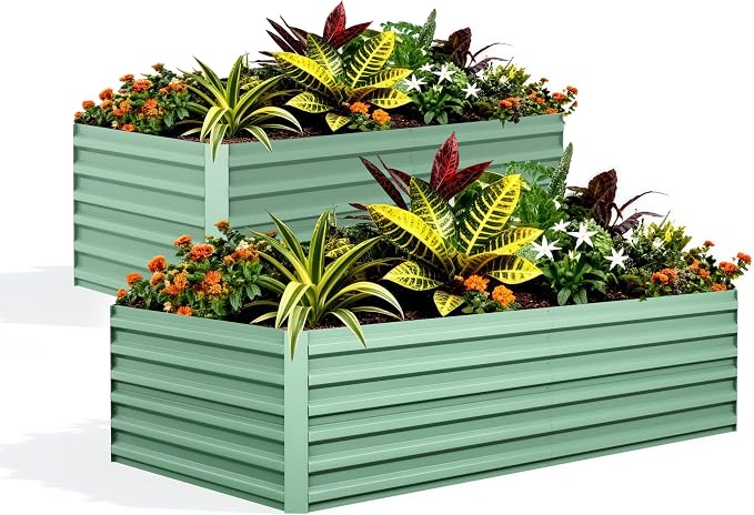 GarveeLife 2pcs 8x4x2 ft Galvanized Raised Garden Bed, Rust-Resistant Raised by GarveeLife